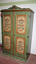 Voglauer Kleiderschrank, Anno 1800, grün, Schlafzimmer / Bauernmöbel, Handbemalt