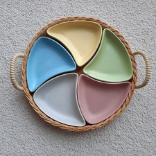 50er Schalen Set Anbietschalen Dip-Schalen im Korb pastellfarben