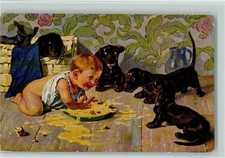 13105059 - Baby und kleine Dackel, sign Roeseler AK 1925