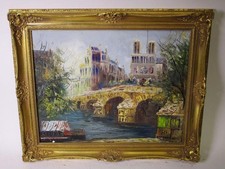 Gemälde, Notre-Dame u.Pont au Double, altgoldfb. Prunkrahmen,~ 56 x 46 cm  VV432