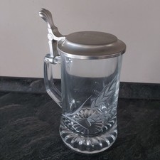 Bierkrug Bierseidel Glaskrug DOME mit Zinndeckel 95% Zinn + Motiv