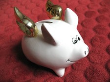 Schweinchen - mit goldenen Flügeln - Sparschwein - 10 x 13 x 8 cm