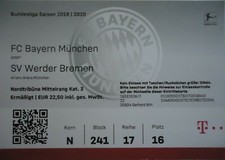 TICKET Bundesliga 2019/20 FC Bayern München - Werder Bremen # 17/16