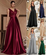 Damen Pailletten Abendkleid V-Ausschnitt Satin Ballkleid bodenlang Festkleider