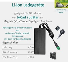 Lithium  Akku Ladegerät geeignet für Akku Packs  mit Anschluss v. JuCad / JuStar