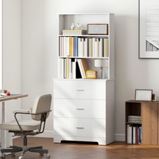 HOMCOM Bücherschrank 180 cm Hochschrank mit 3 Schubladen, 3 offenen Regalen Weiß