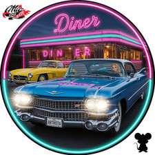 Blechschild Rund (477) 💕 Route 66 💕 Vintage 💕 American Diner Night Lights 