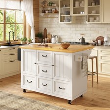 Kücheninsel auf Rollen Servierwagen Küchenwagen mit Klappbar Arbeitsplatte Weiß