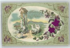 12021651 - Ostern Schafe Glocke Veilchen , Seidenapplikation Stoffapplikation