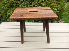 Alter Holzhocker-Industrie-Bockhocker - Werkstatthocker Melkschemel massiv Nr.3