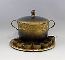 9133035  Messing Bowle Garnitur mit Tablett +7 passenden Bechern Hammerschlag