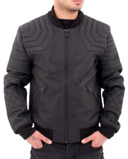 Aviatrix Herren Schwarz Bomber Lederjacke – 100% Echtleder Gesteppt Slim Fit