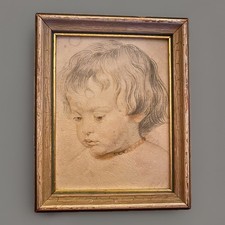 "Rubens Sohn Nikolas mit Perlenkette" v. Peter Paul Rubens m. Holzrahmen 15x12cm