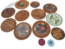 Konvolut 13 tlg. Holzteller Holzbretter tlw. bäuerl. bemalt Teak Nussbaum#1750B2