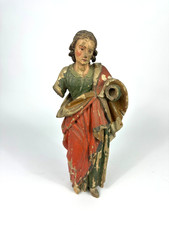 Antike Heiligenfigur Maria Holz Geschnitzt Gefasst 40cm Skulptur Heilige Frau