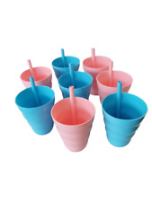 Lustige Trinkbecher mit Strohhalm in Blau / Rosa ideal für Kinder