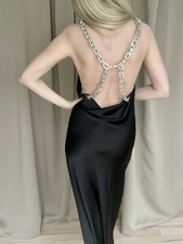 Zara satiniertes Midi Kleid Abendkleid rückenfrei XSKette Satin 9297/840