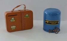 2x Vintage Spardose Volksbank & Stadtsparkasse Düsseldorf 50er–70er Jahre