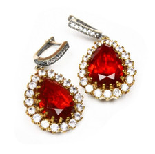 Hurrem Sultan Stil Sterling Silber Ohrringe Echt Silber Rubin wie Zirkon
