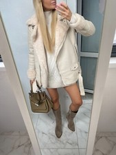 ❤️NEU BEIGE DOUBLEFACE JACKE SHEARLING JACKE WINTERJACKE AVIATOR PILOTEN BIKER