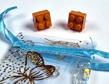 LEGO Modulex 2x2 Baustein Ohrstecker Ohrringe Ohrschmuck - Farbe Dunkelorange