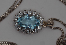 AQUAMARIN-SAPHIR-ANHÄNGER.925er STERLINGSILBER;L2,5cm,B1,5cm,KETTE 925er,40 cm