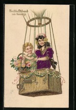Künstler-AK Kinder mit Blumenkorb in einem Ballon 1907 