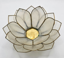 Alter Teelichthalter Lotusblume, Muschel mit Messingmontur, Ø 14,5 cm (#S8/12)