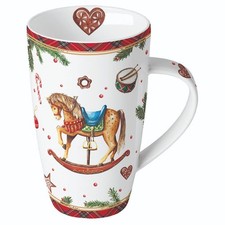Ambiente Kaffee / Tee XXL Porzellantasse  600 ml  Schaukelpferd  Weihnachten