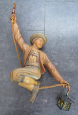 23852/ Große Holzfigur Abseiler Kraxler Kletterer geschnitzt farbig Länge 92 cm