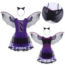 Fasching Kostüm Kinder Mädchen Karneval Fledermaus Kleid mit Flügeln + Haarreif