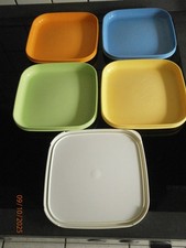 Tupperware 2012: 4 Picknickteller mit 1 Deckel Campinggeschirr stapelbar