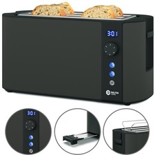 Balter Toaster 4 Scheiben Langschlitz Edelstahl Brötchenaufsatz LCD 1500W Grau