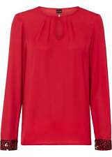 Neu Schlupfbluse mit Pailletten Gr. 46 Magentarot Damen Langarm-Bluse
