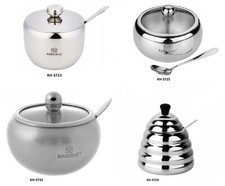 Zuckerdose mit Löffel, Deckel, Modern und Praktisch, aus Rostfreiem Stahl.