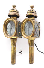 2x Kutscherlampen mit Wandhalterung elektrifiziert Messing 19. Jhd Vintage H 45