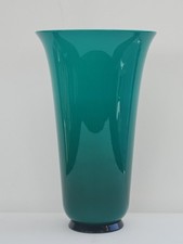 VENINI Vase ANNI TRENTA Trichterform Signiert Datiert 95 Aufkleber GRÜN/SCHWARZ