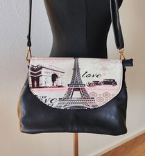 Damen Tasche Tragetasche Handtasche Umhängetasche schwarz Paris Eiffelturm süß