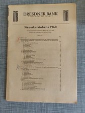 Dresdner Bank Steuerkurs Tabelle 1960 Rarität Selten