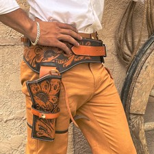 44/45CAL LEDER HOLSTER WESTERN COWBOY RIG GUN GÜRTEL DROP LOOP SASS GÜRTEL