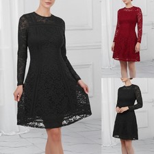 Damen Elegant Spitze Langarm