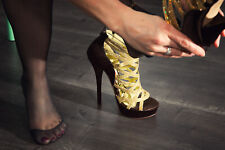 Promise Plateau High Heels glitzer gold/braun 36