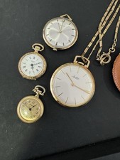 4 x Vintage Kettenuhr, Anhänger, Swiss Made, Gold Farbe Handaufzug / Laüft