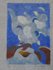 Linoldruck  handkoloriert Nr. 5/9 "Flugversuche" 1998 Künstler: Kurt Merk