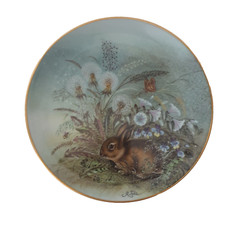 Lilien Porzellan Sammelteller  Austria 1990 "Feldhase in der Sommerwiese"