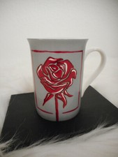 Porzellan Tasse ★Rote Rose★ grau Kaffeetasse Kaffeebecher Henkeltasse ?