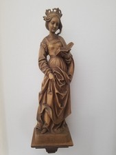 Holzschnitzfigur Gotik Grödnertal Hl. Margarethe 61cm Naturholz unbeschädigt