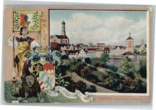 AUGSBURG  CITY Wappen Loewe Fahne Ulrichskirche Rotes Tor Kuenstler K. Wolf x