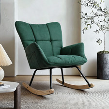 Schaukelstuhl mit Metallgestell Holzsockel Retro Sessel Polstersessel Relaxstuhl