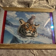 Bügelperlen Bild Wandbild Tiger Fantasie Katze Hinter Glas Holzrahmen